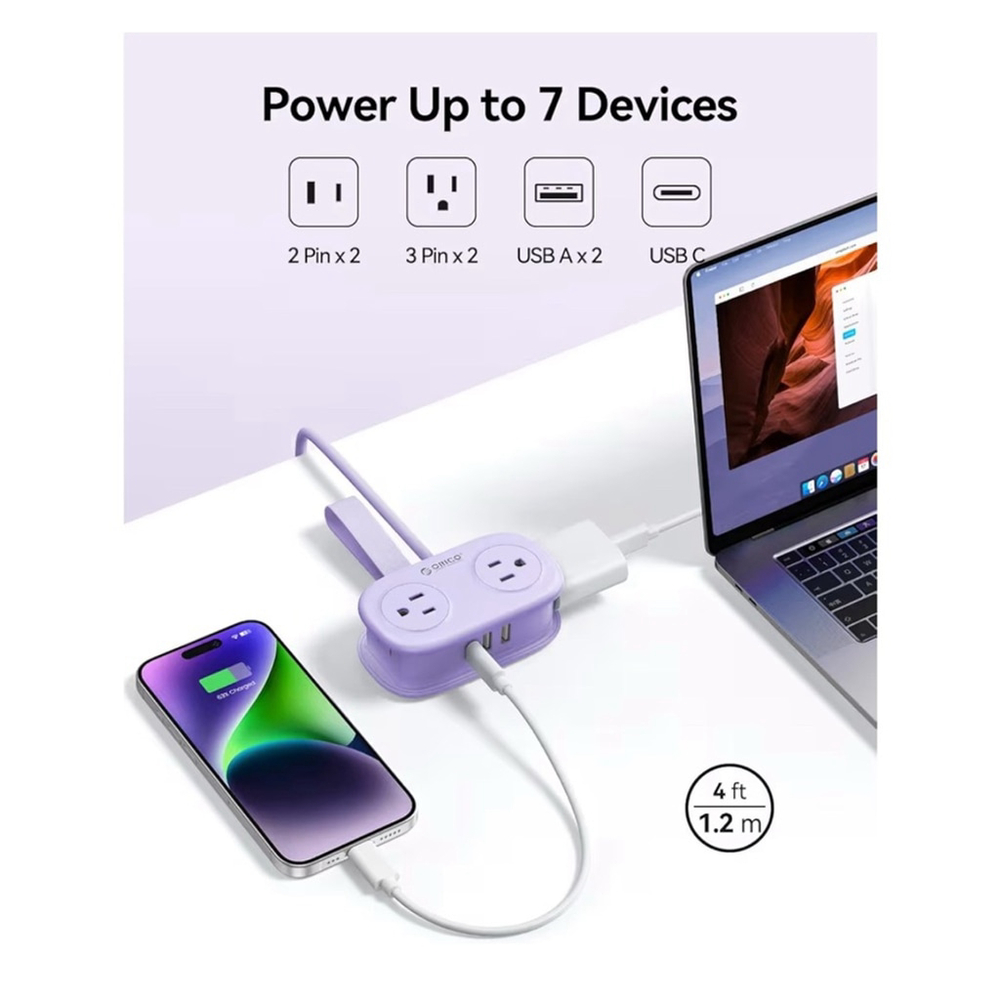 NEW 7-in-1 Power Strip Blue USB-C Travel Flat Plug Cruise Approved NIB - Picture 3 of 7